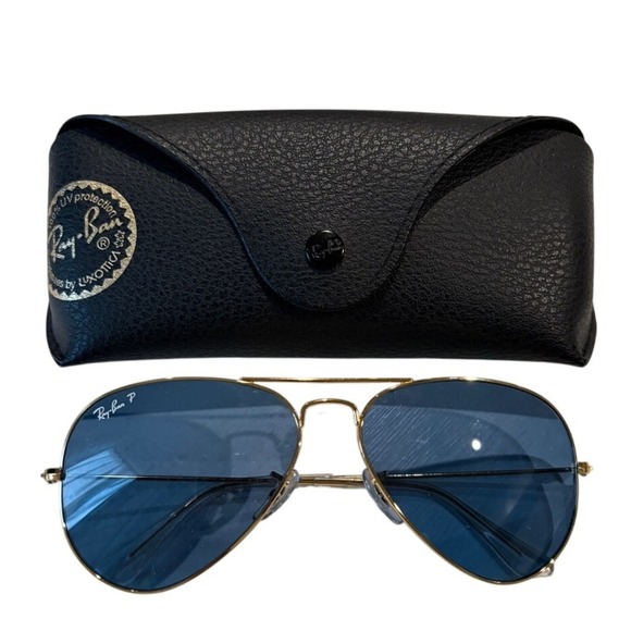 Ray Ban Aviator Sunglasses 3025 Gold Frame Blue Lens P Polarized With Case - Picture 4 of 7